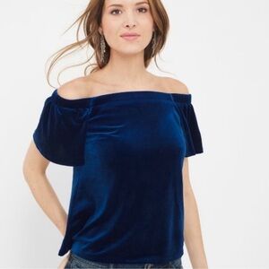 White House Black Market Elegant Off-Shoulder Navy Blue Velvet Top